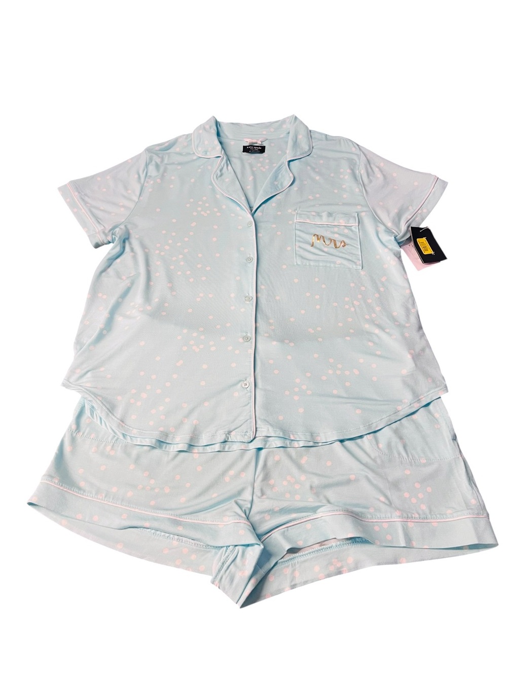 Kate Spade Light Blue Short Pajama Set with White Polka Dot Print Size XL NWT